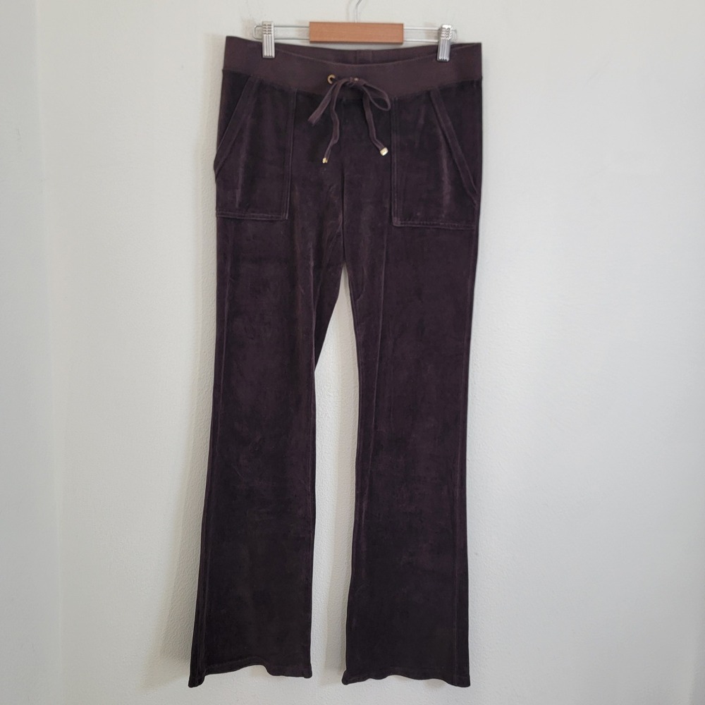 Juicy Couture Y2K Blue Velour Track Pants Snap Flap Pockets Flare Small 2012